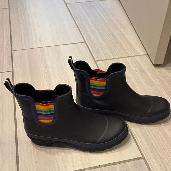 Landcheif Rubber Black Rain Boots with Rainbow Accents - Picture 1 of 5